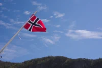 Norwegian Flag Under a Blue Sky